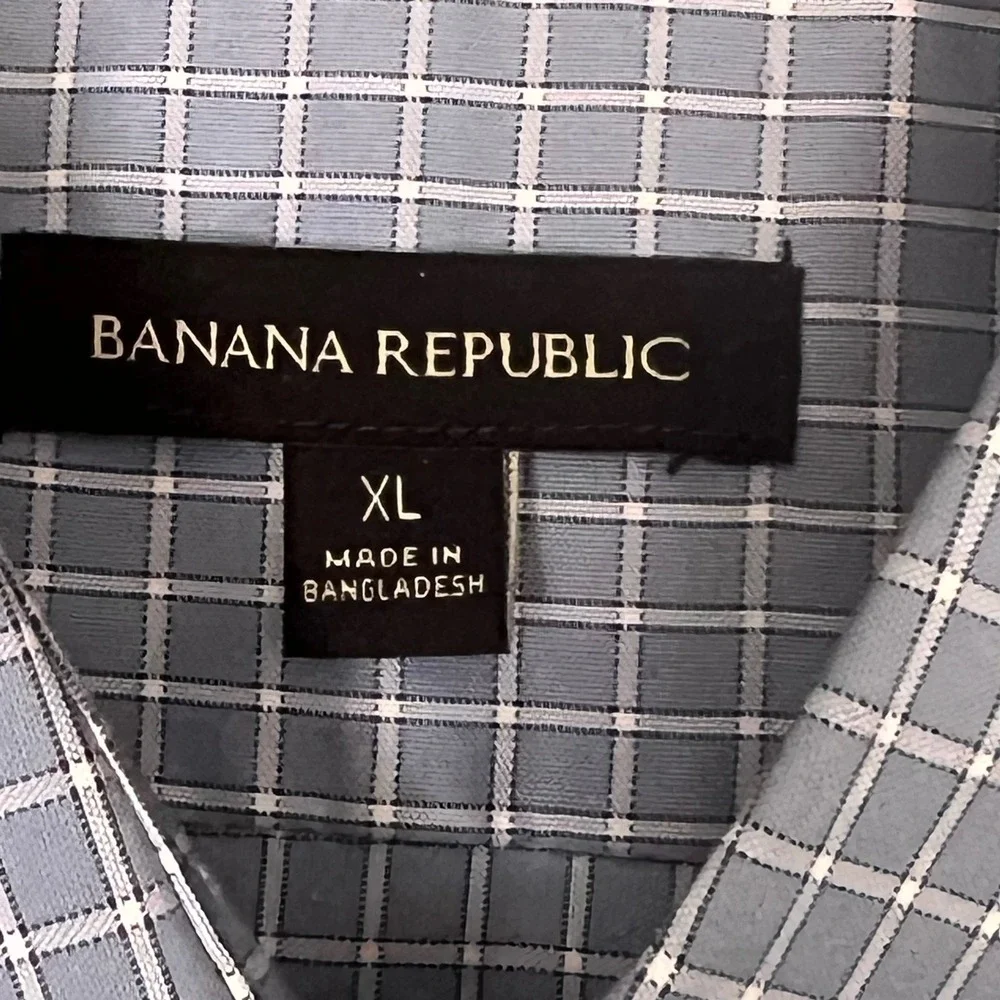 Banana Republic Button Down Mens XL Blue Excellent Grid Long Sleeve Cotton Shirt